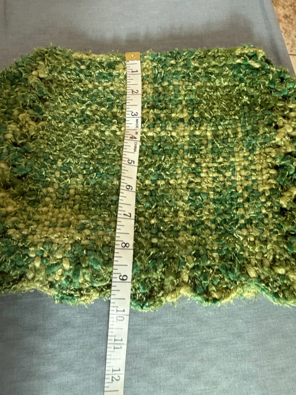 Reversible Hand-Knit Green Triangle Shawl.